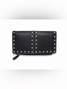 Michael Kors Dark Navy Leather Zip Around Wallet with Silver Studs (like new)